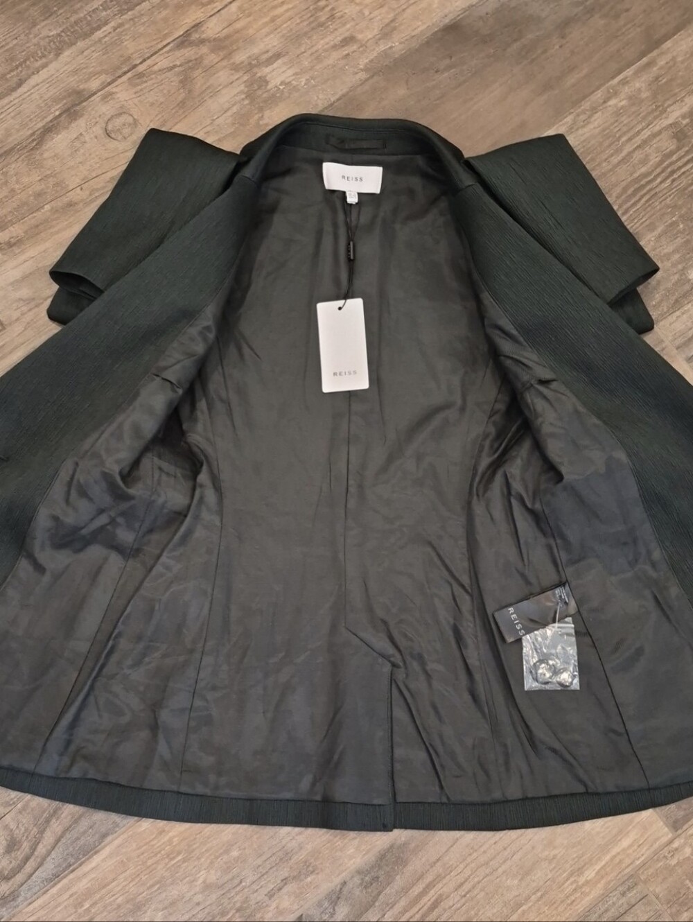 0/2 Reiss Neya Textured Tailored Fully Lined Blazer, Petrol Blue Hunter Green - Picture 11 of 14